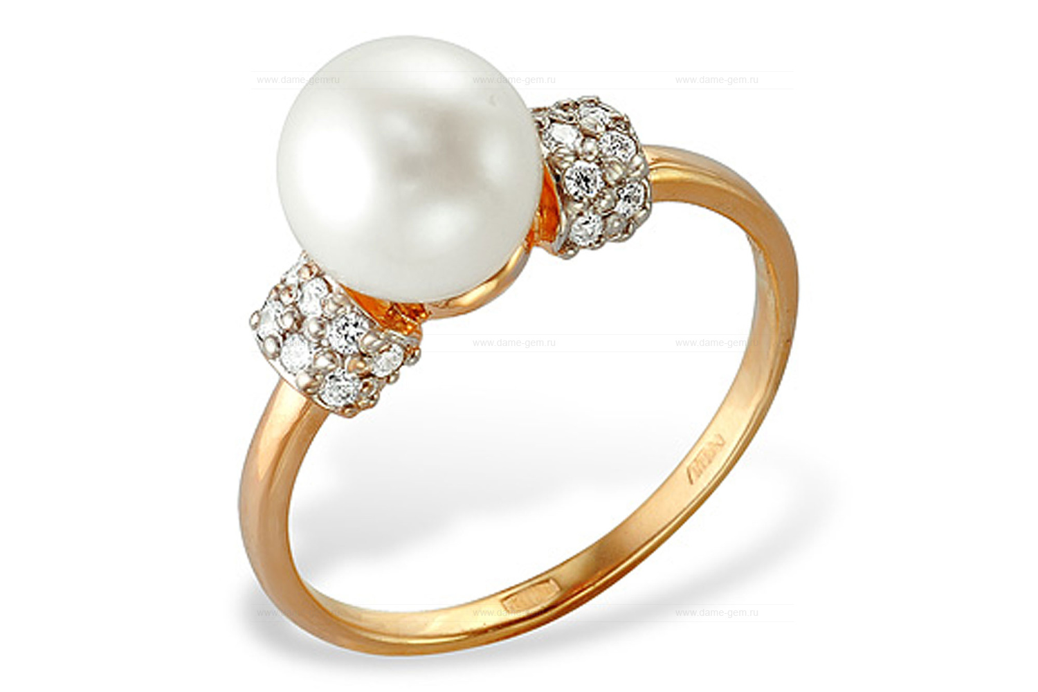 Кольцо из серебра 925 пробы с белой жемчужиной 7,5-8 мм. Артикул 9858