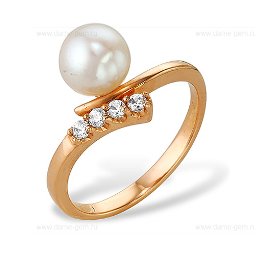 Кольцо из красного золота 585 пробы с белой жемчужиной 8,5-9 мм. Артикул 9152 Кольцо из красного золота 585 пробы с белой жемчужиной 8,5-9 мм. Артикул 9152
