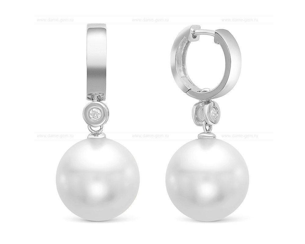 Серьги из золота с японскими речными жемчужинами 13-14 мм. Артикул 11233