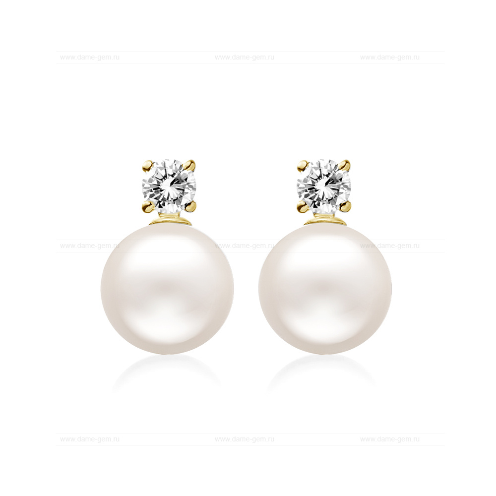 Серьги из серебра с белыми жемчужинами 7,5-8 мм. Артикул 11826