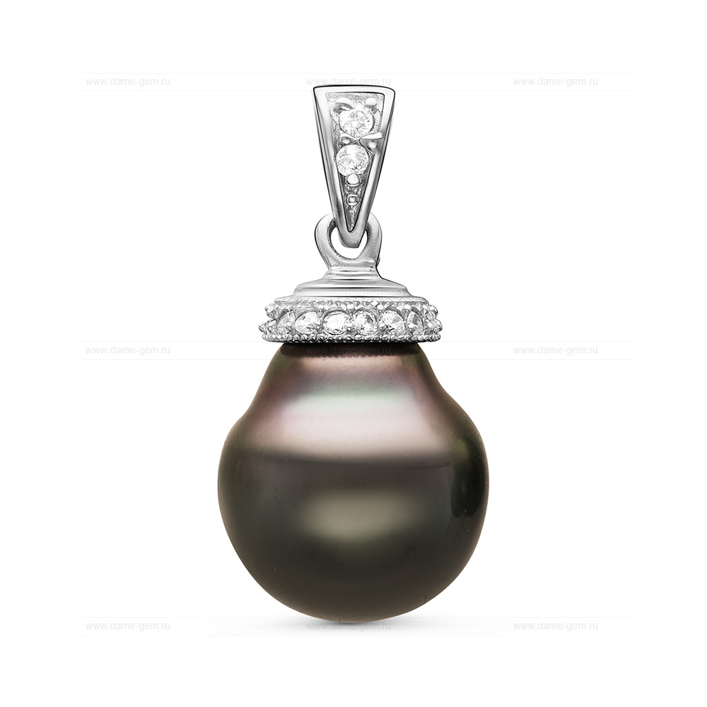 Кулон из серебра с черной Таитянской жемчужиной 11,6-11,9 мм. Артикул 10992