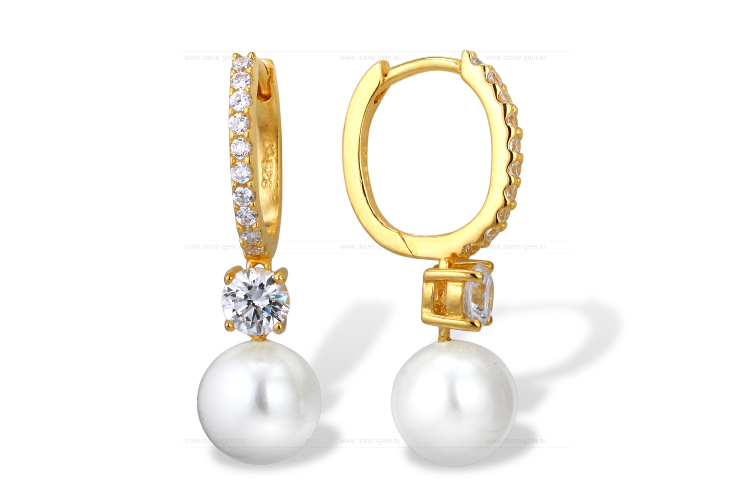 Серьги из серебра с белыми жемчужинами 9-9,5 мм. Артикул 11326