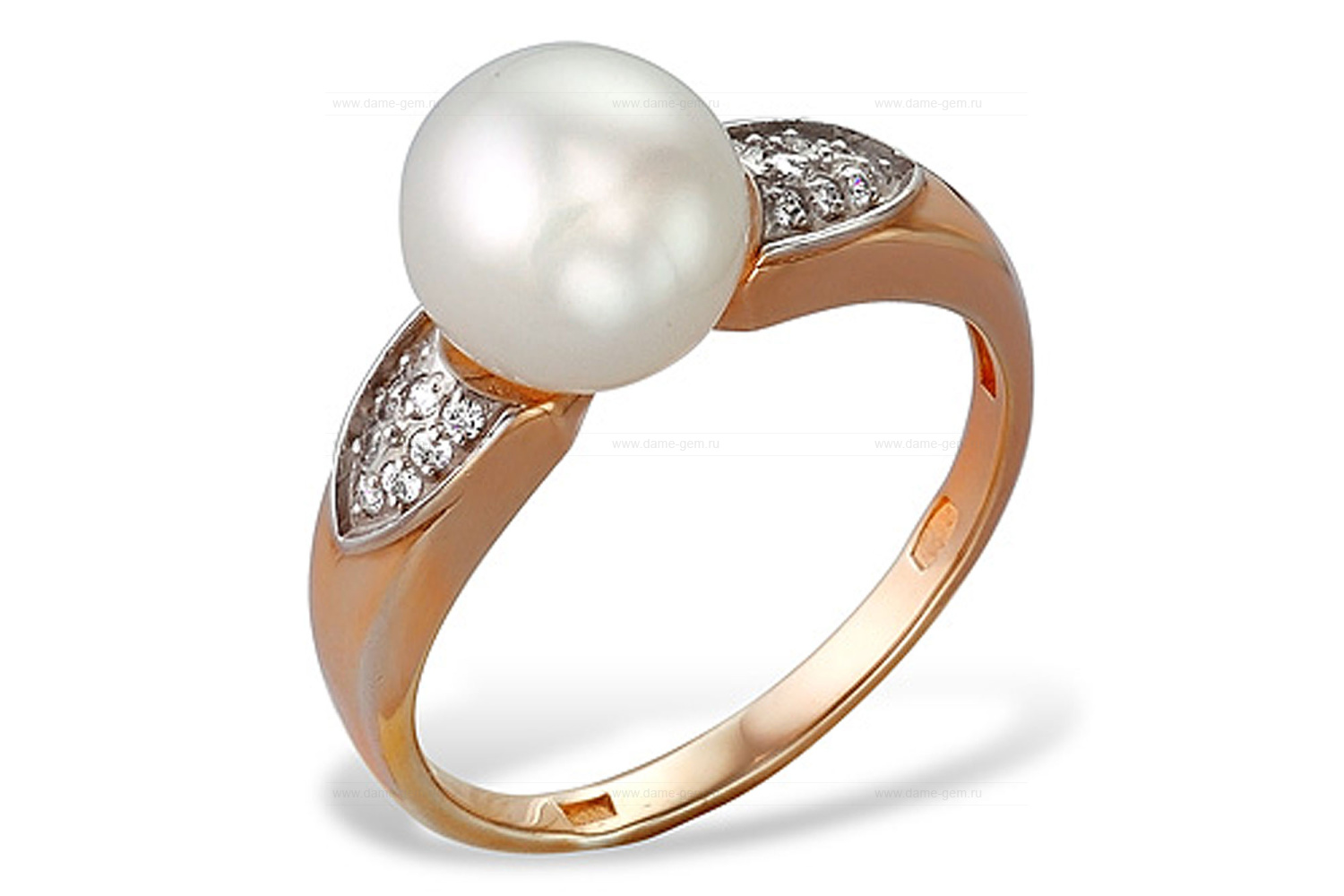 Кольцо из красного золота 585 пробы с белой жемчужиной 7,5-8 мм. Артикул 9715 Кольцо из красного золота 585 пробы с белой жемчужиной 7,5-8 мм. Артикул 9715