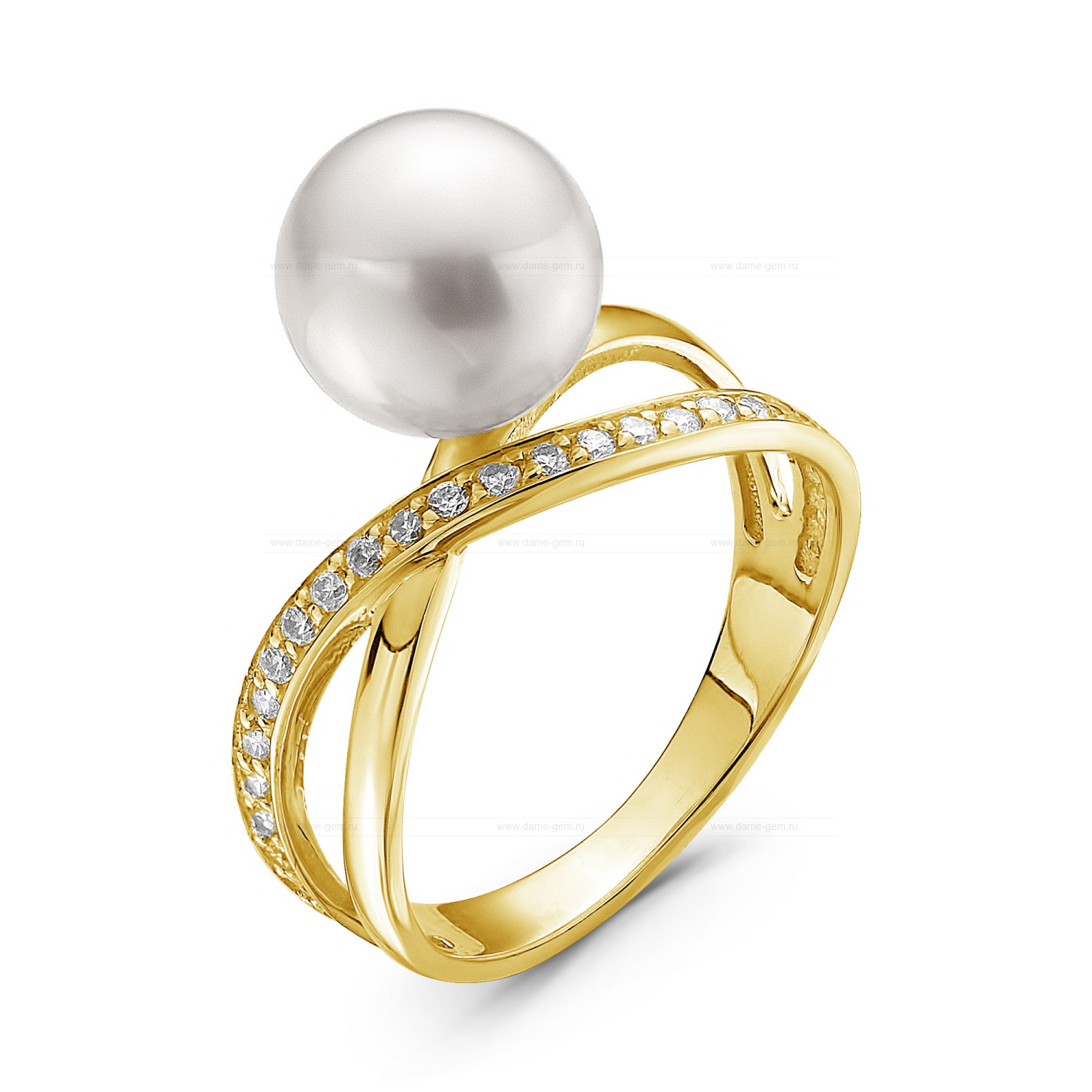 Кольцо из золота 585 пробы с белой морской жемчужиной Акойя 9-9,5 мм. Артикул 10460
