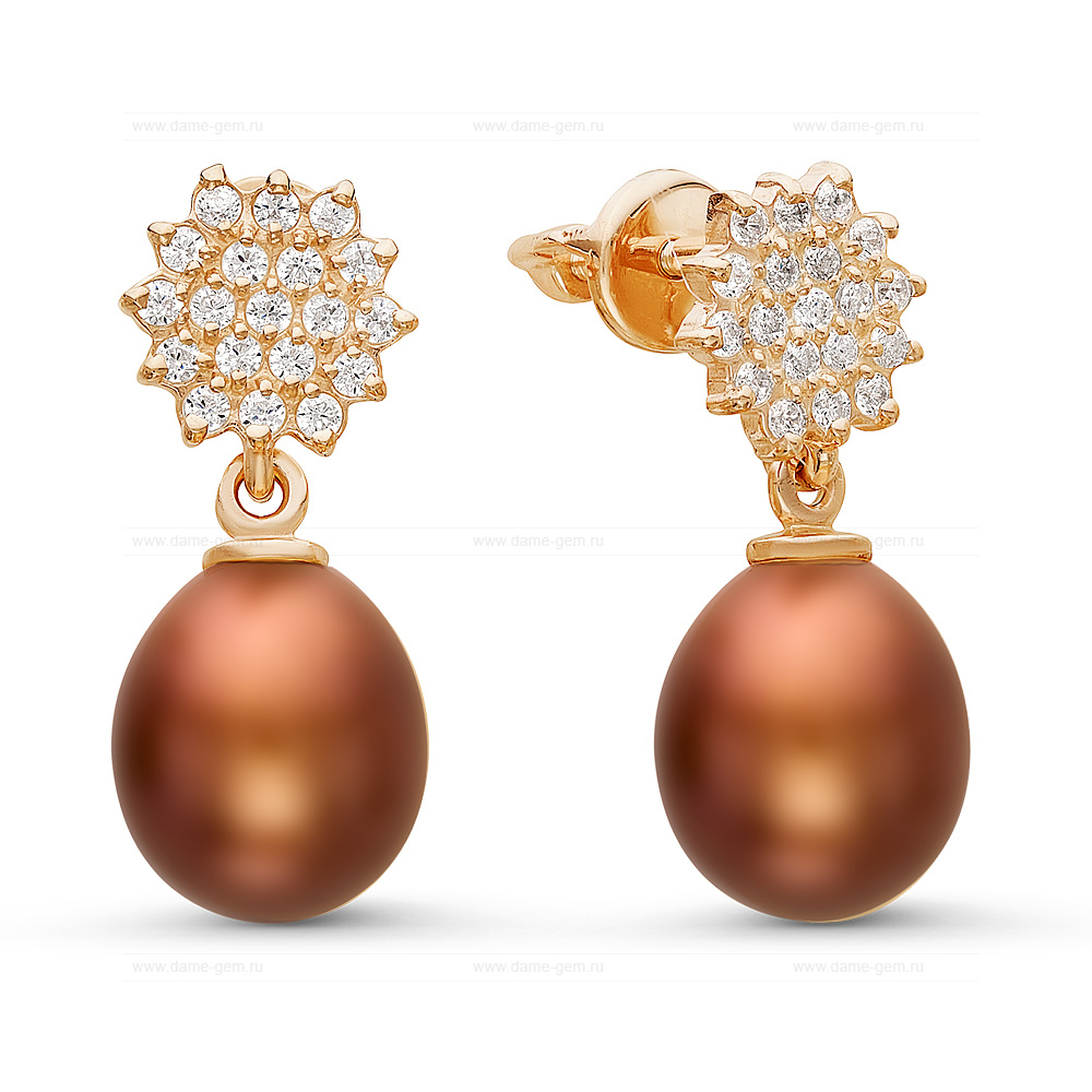 Серьги из серебра с шоколадными жемчужинами 8,5-9 мм. Артикул 10775 Серьги из серебра с шоколадными жемчужинами 8,5-9 мм. Артикул 10775