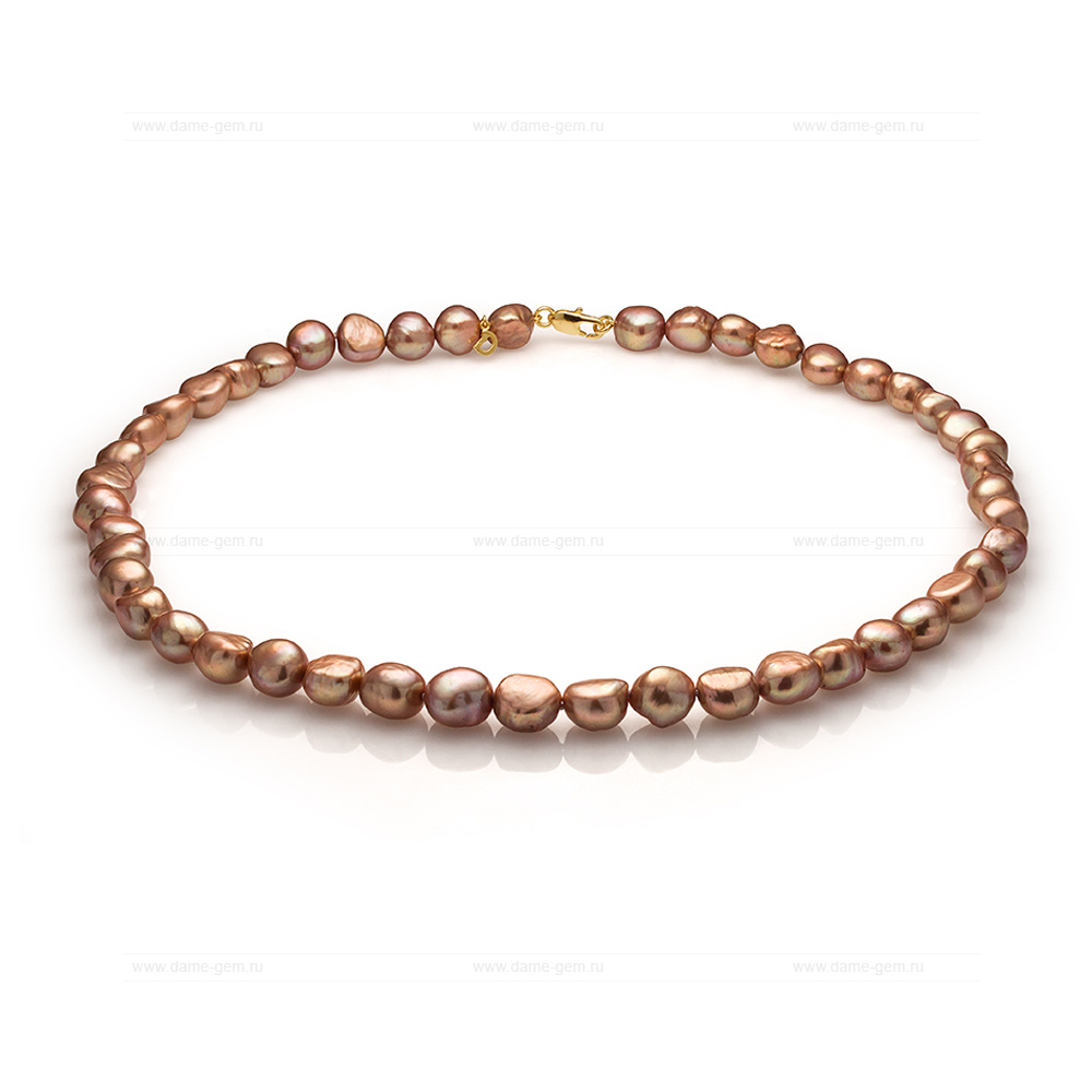 Ожерелье из золотистого барочного жемчуга 8-8,5 мм. Качество жемчуга наивысшее ААА. Артикул 10354