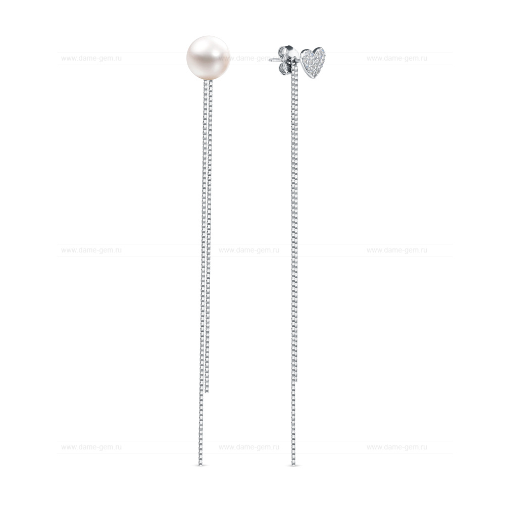 Серьги из серебра с белой жемчужиной 8,5-9 мм. Артикул 12838