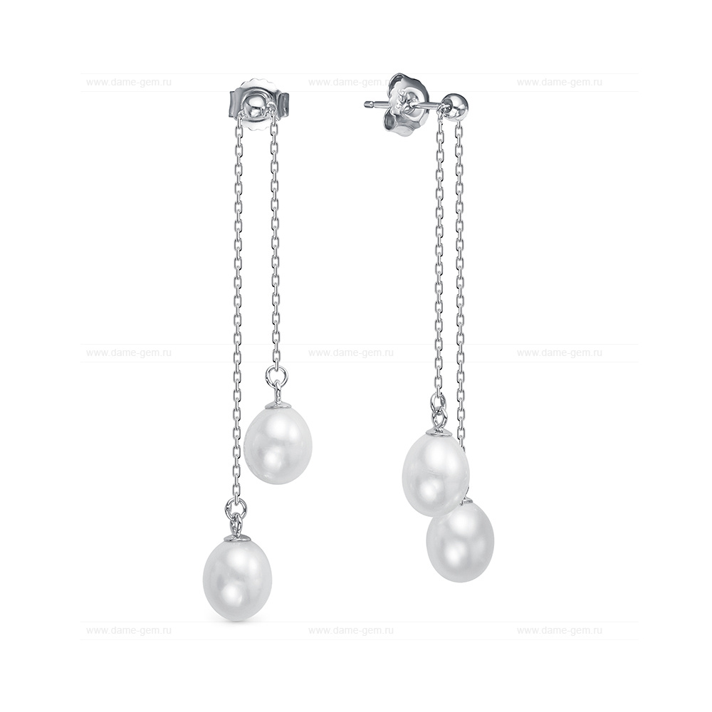 Серьги из серебра с белыми жемчужинами "капля" 7,5-8 мм. Артикул 12476