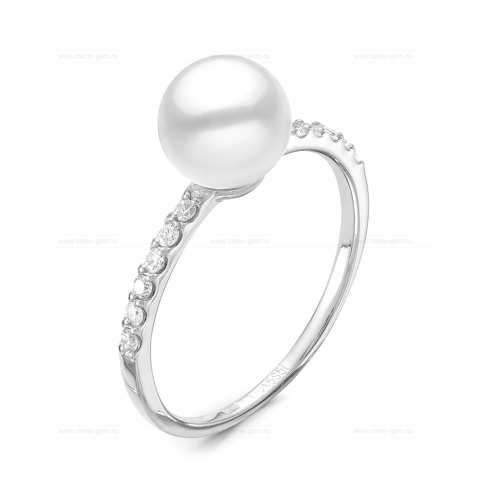 Кольцо из белого золота с белой морской жемчужиной Акойя 7,5-8 мм. Артикул 11652 Кольцо из белого золота с белой морской жемчужиной Акойя 7,5-8 мм. Артикул 11652