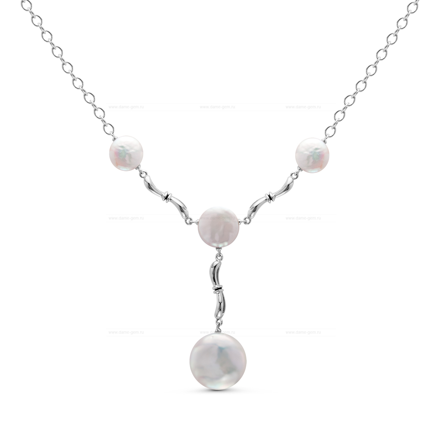 Колье из серебра 925 пробы, украшенное барочным жемчугом 10-15 мм. Артикул 11182