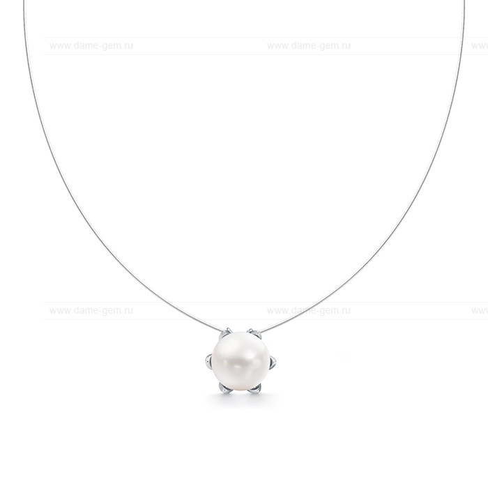 Колье на леске с кулоном из серебра 925 пробы с белой жемчужиной 11-11,5 мм. Артикул 12868