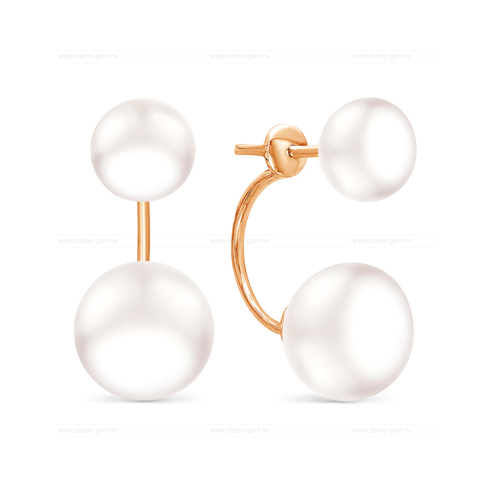 Двойные пусеты "Dior" из серебра с белыми жемчужинами 8,5-11 мм. Артикул 10780