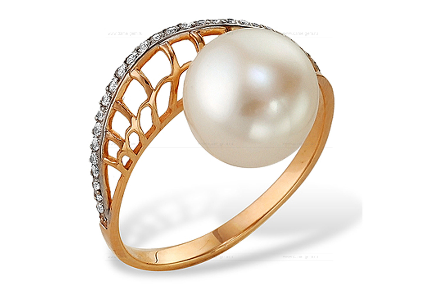 Кольцо из красного золота 585 пробы с белой жемчужиной 7-7,5 мм. Артикул 9714 Кольцо из красного золота 585 пробы с белой жемчужиной 7-7,5 мм. Артикул 9714