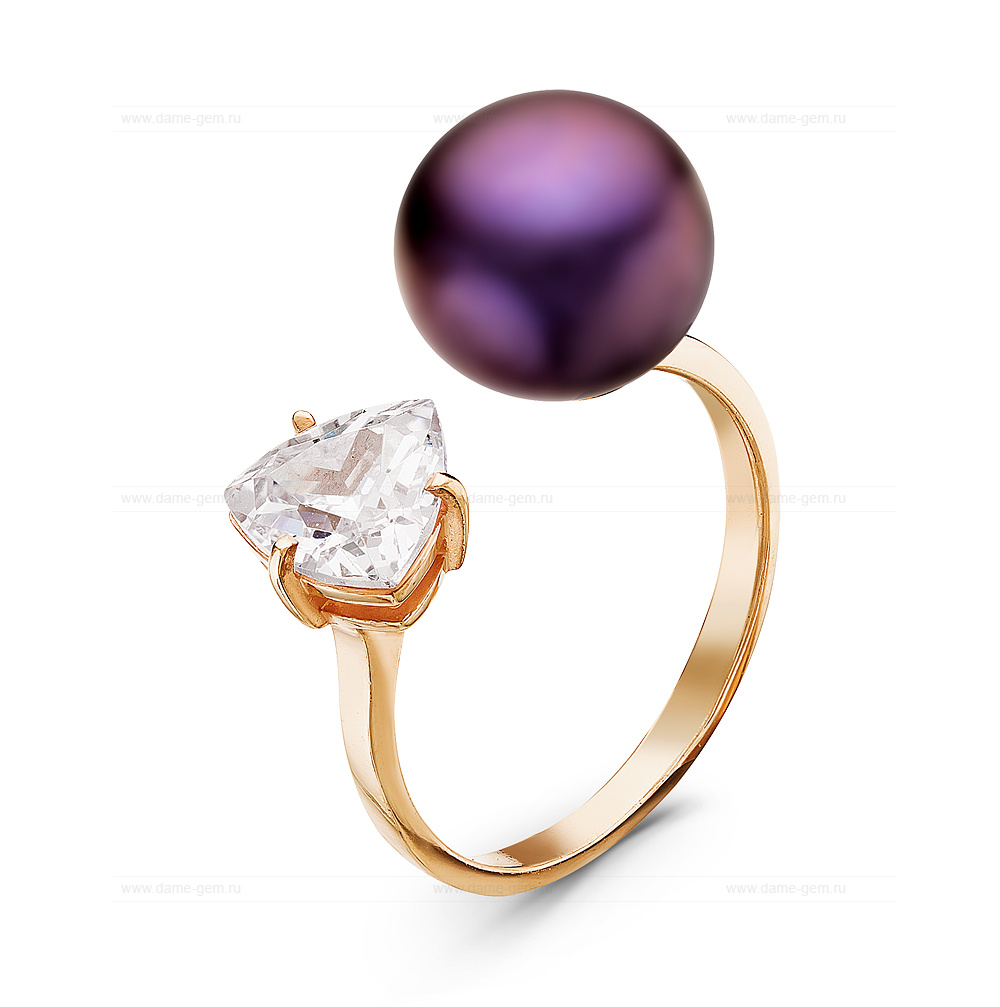 Двойное кольцо "Dior" из серебра 925 пробы с черной жемчужиной 9,5-10 мм. Артикул 10868 Двойное кольцо "Dior" из серебра 925 пробы с черной жемчужиной 9,5-10 мм. Артикул 10868