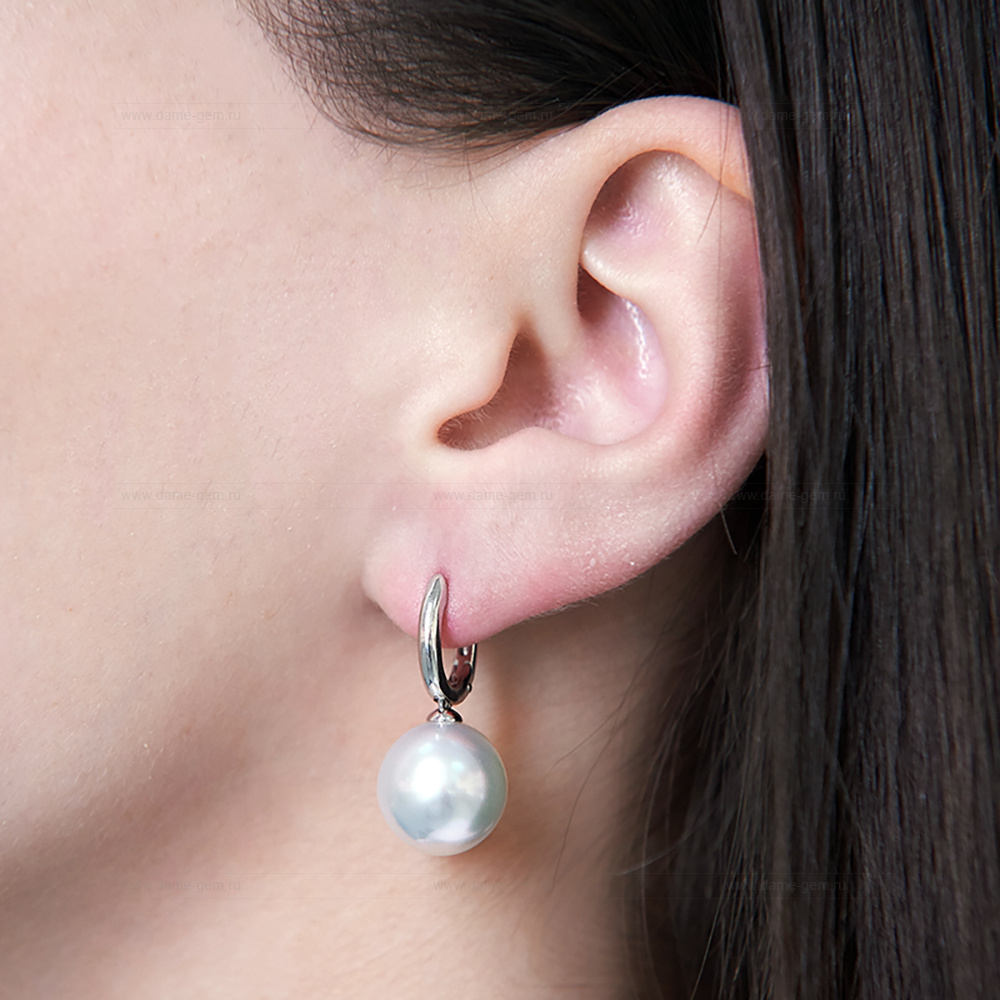 Серьги из золота 585 пробы с белыми Австралийскими жемчужинами 13-13,5 мм. Артикул 11731