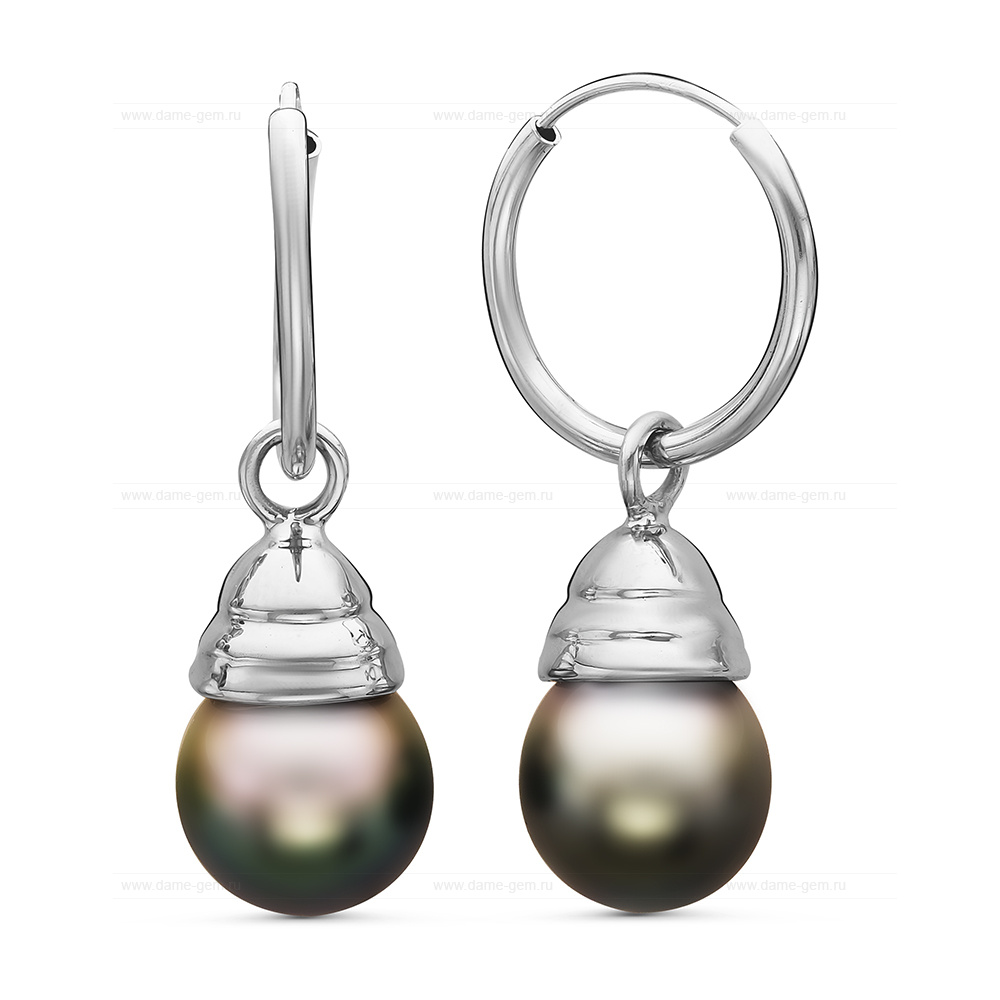Серьги из серебра с Таитянскими жемчужинами 9-9,5 мм. Артикул 10712
