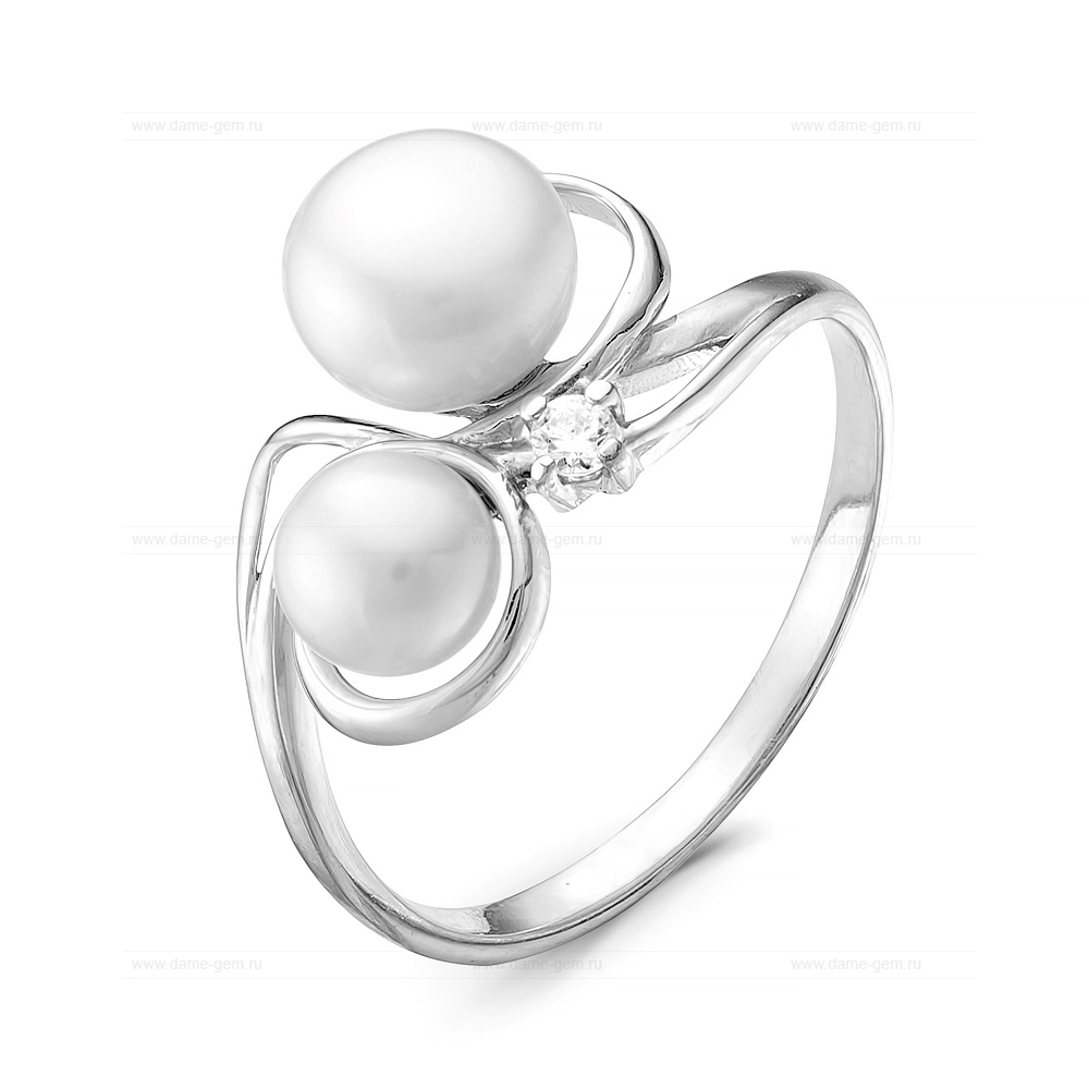 Кольцо из серебра 925 пробы с белыми жемчужинами 5-7 мм. Артикул 10438