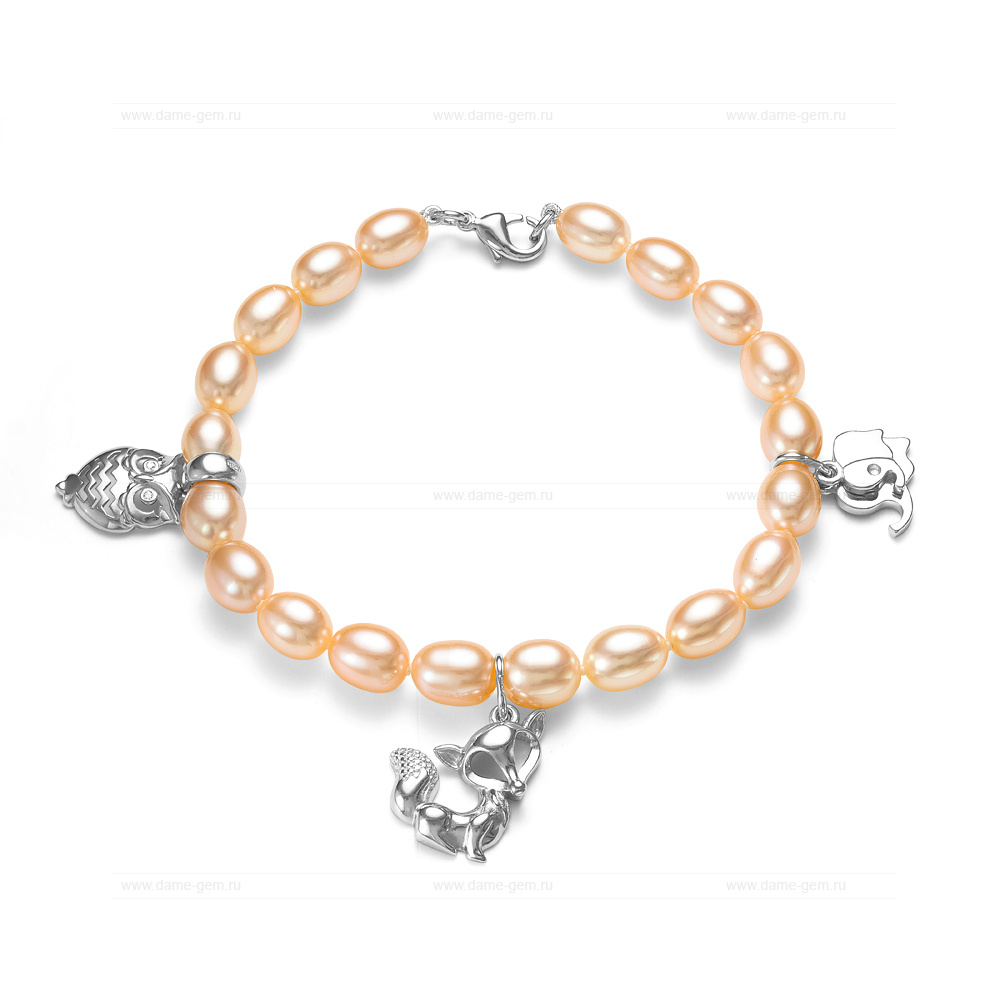 Детский браслет из розового жемчуга 6-6,5 мм. Качество жемчуга наивысшее ААА. Артикул 11887