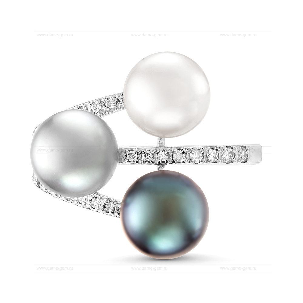 Кольцо из белого золота 585 пробы с морскими жемчужинами Акойя 7,5-8 мм. Артикул 11649
