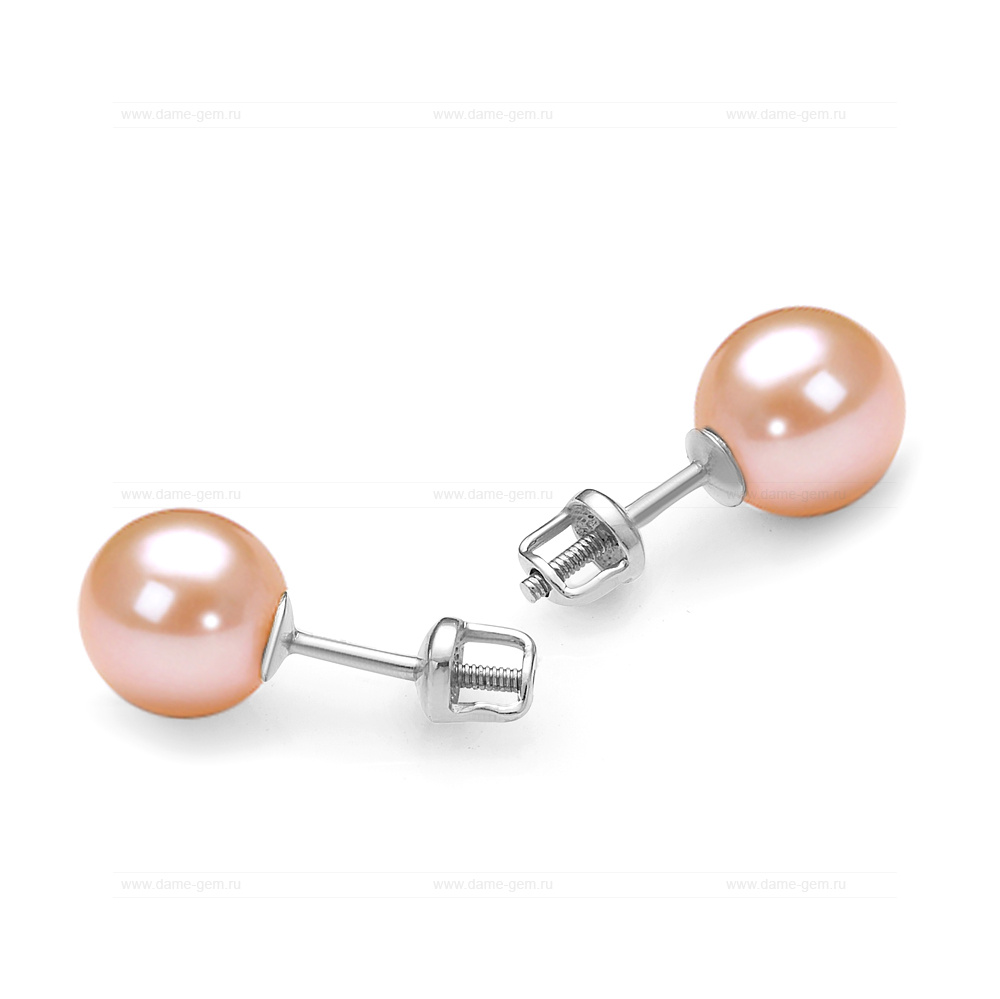 Пусеты из серебра с розовыми жемчужинами 8-8,5 мм. Артикул 11752 Пусеты из серебра с розовыми жемчужинами 8-8,5 мм. Артикул 11752