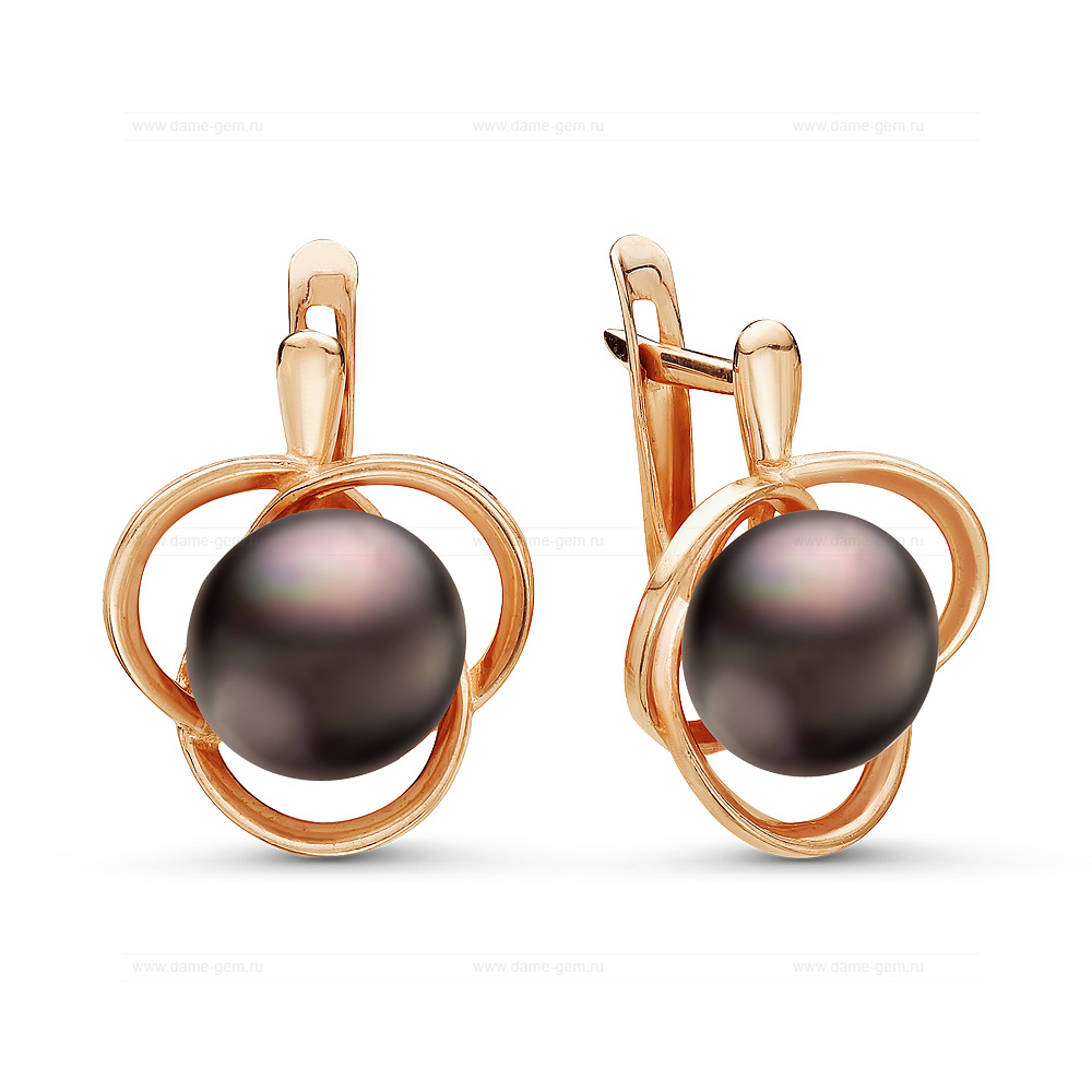 Серьги из серебра с черными жемчужинами 8,5-9 мм. Артикул 10821 Серьги из серебра с черными жемчужинами 8,5-9 мм. Артикул 10821