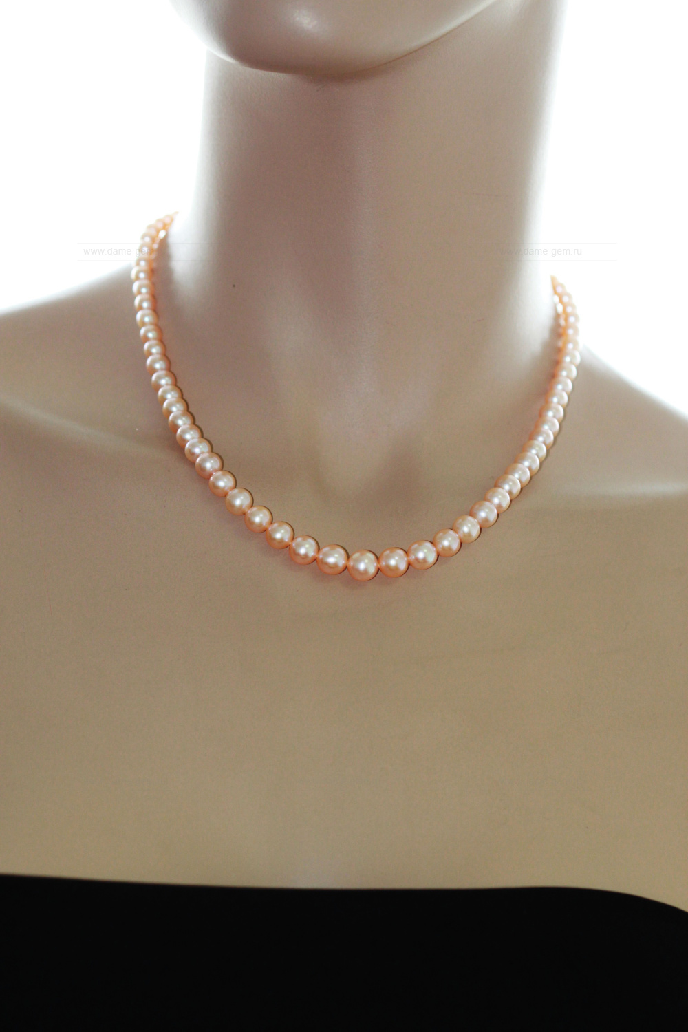 Ожерелье из персикового круглого морского жемчуга 6-6,5 мм. Качество жемчуга наивысшее ААА. Артикул 9317