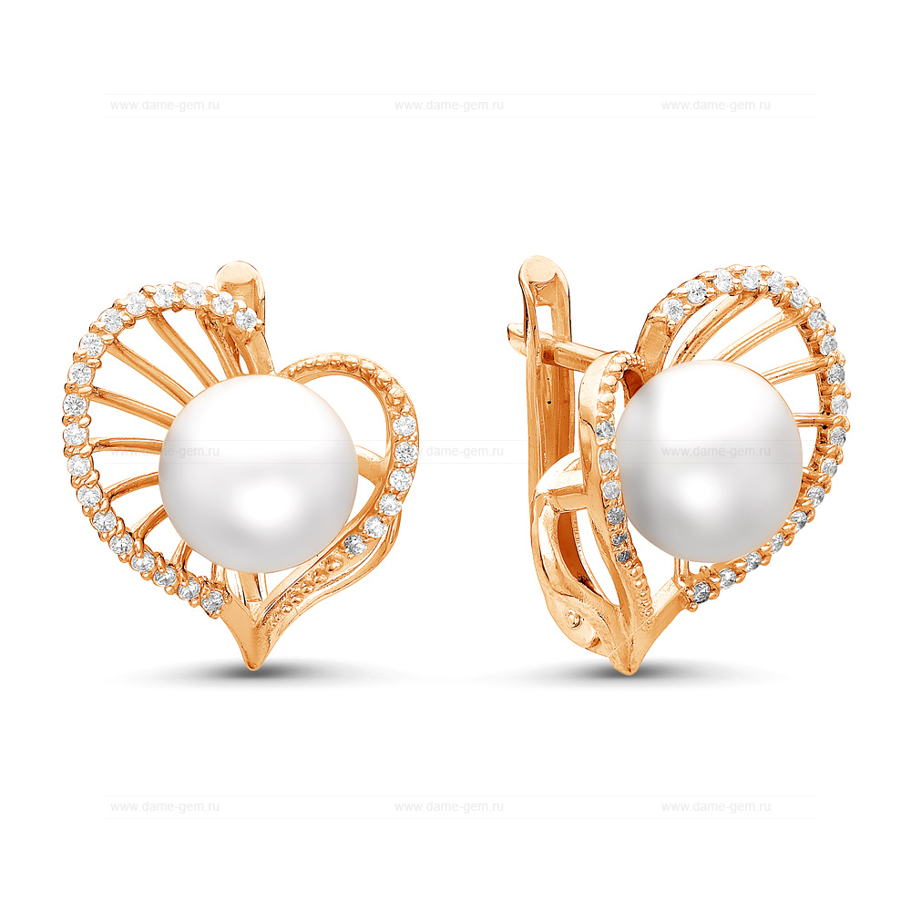 Серьги из серебра с белыми жемчужинами 7,5-8 мм. Артикул 11977