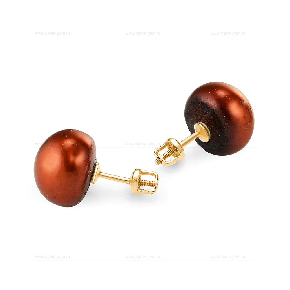 Пусеты из серебра с шоколадными жемчужинами 9,5-10 мм. Артикул 11776