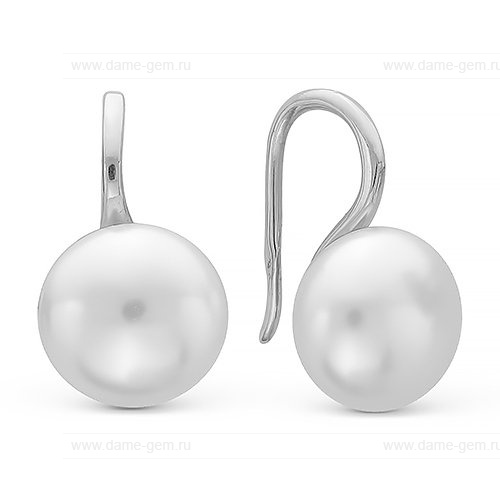 Серьги из белого золота с белыми жемчужинами 9,5-10 мм. Артикул 12847