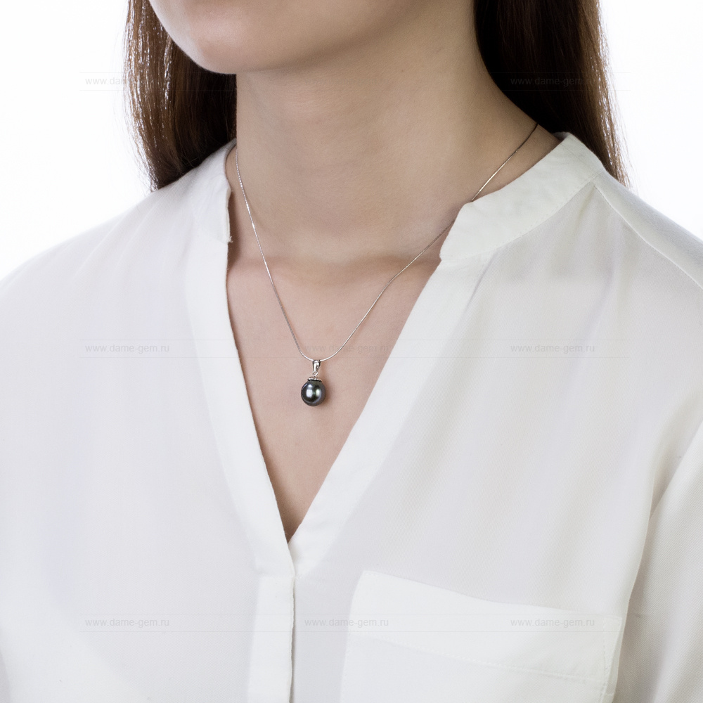 Кулон из серебра с черной Таитянской жемчужиной 9,6-9,9 мм. Артикул 10705