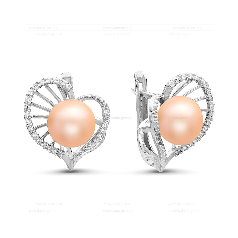 Серьги из серебра с розовыми жемчужинами 7,5-8 мм. Артикул 10769