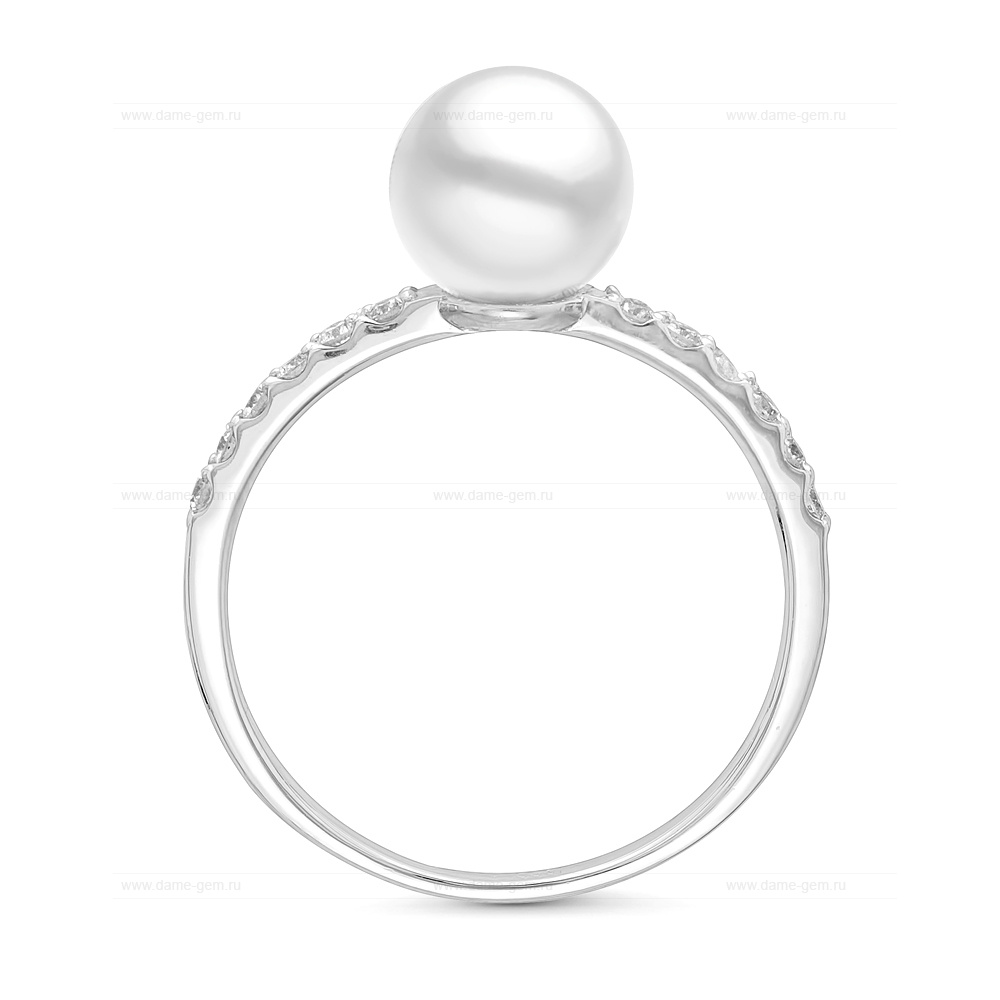 Кольцо из белого золота с белой морской жемчужиной Акойя 7,5-8 мм. Артикул 11652 Кольцо из белого золота с белой морской жемчужиной Акойя 7,5-8 мм. Артикул 11652