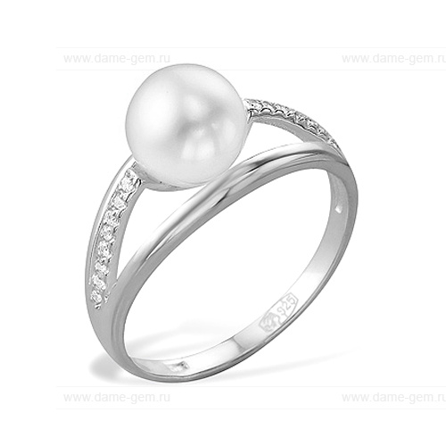 Кольцо из серебра 925 пробы с белой речной жемчужиной 8,5-9 мм. Артикул 9254