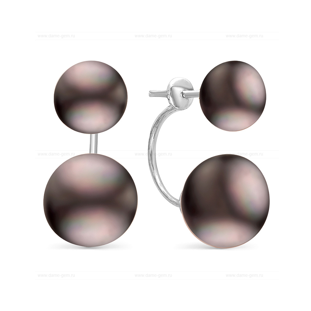 Двойные пусеты "Dior" из серебра с черными жемчужинами 7,5-10 мм. Артикул 10782