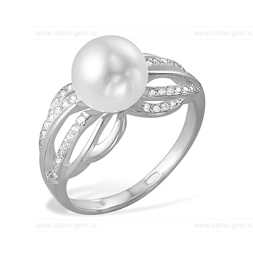 Кольцо из серебра 925 пробы с белой жемчужиной 8-8,5 мм. Артикул 9454