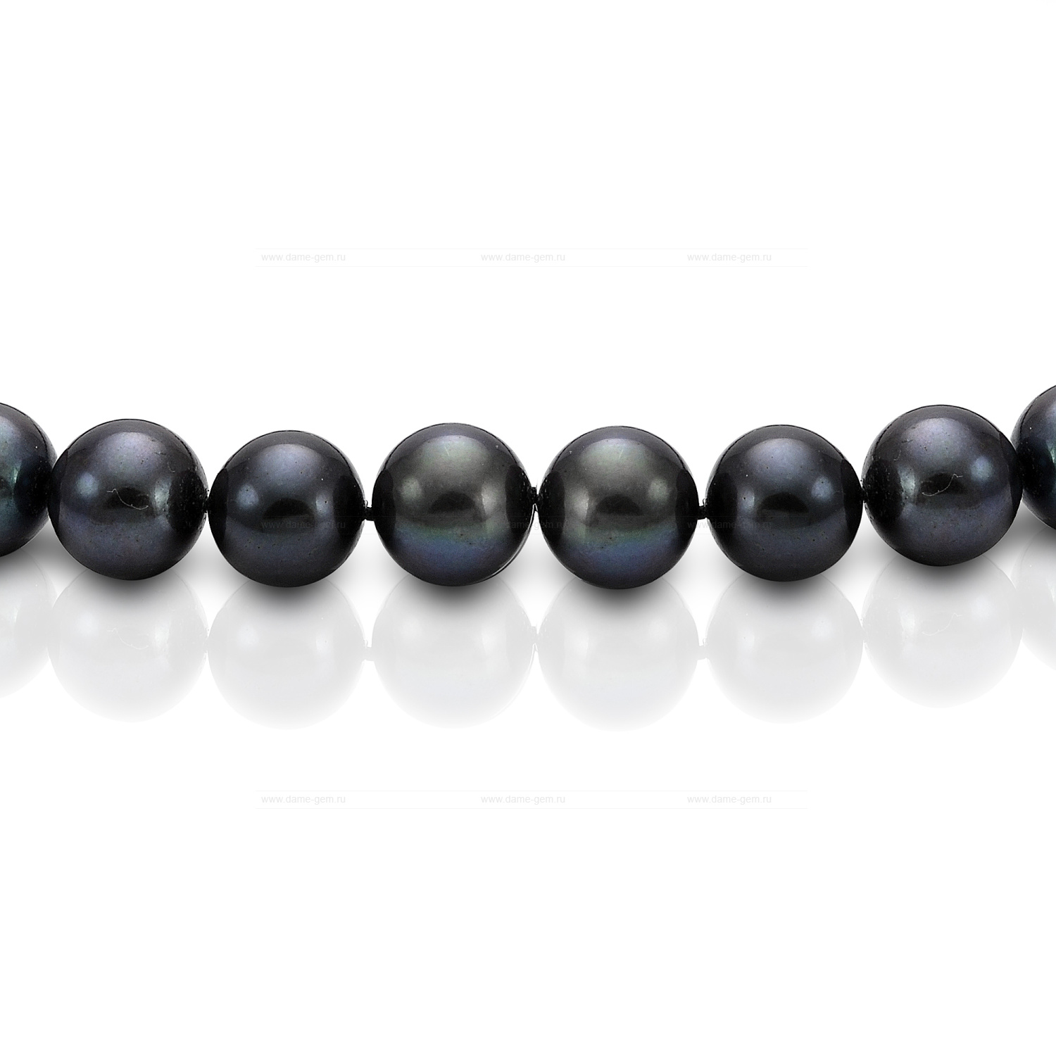 Ожерелье из черного круглого речного жемчуга 10,5-11,5 мм. Качество жемчуга наивысшее ААА. Артикул 11559