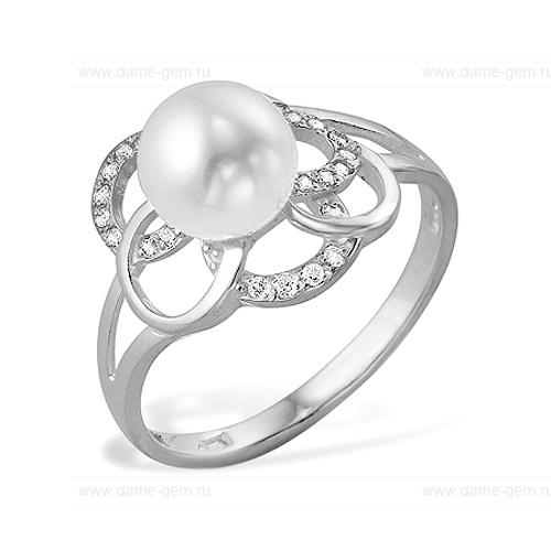 Кольцо из серебра 925 пробы с белой жемчужиной 8-8,5 мм. Артикул 9452