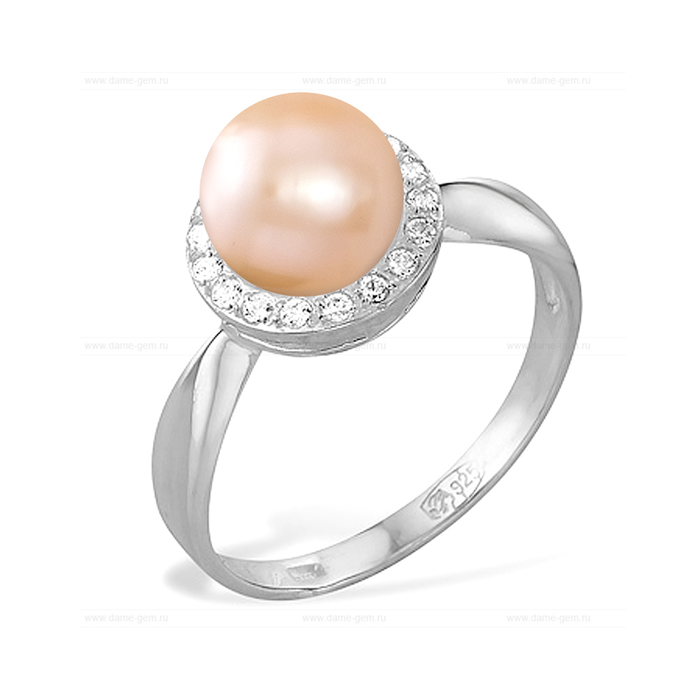 Кольцо из серебра 925 пробы с розовой жемчужиной 8,5-9 мм. Артикул 11508