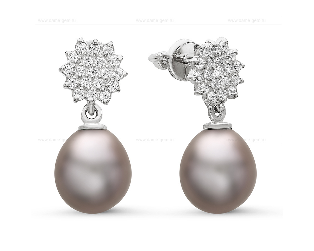 Серьги из серебра с серыми жемчужинами 8,5-9 мм. Артикул 10823 Серьги из серебра с серыми жемчужинами 8,5-9 мм. Артикул 10823