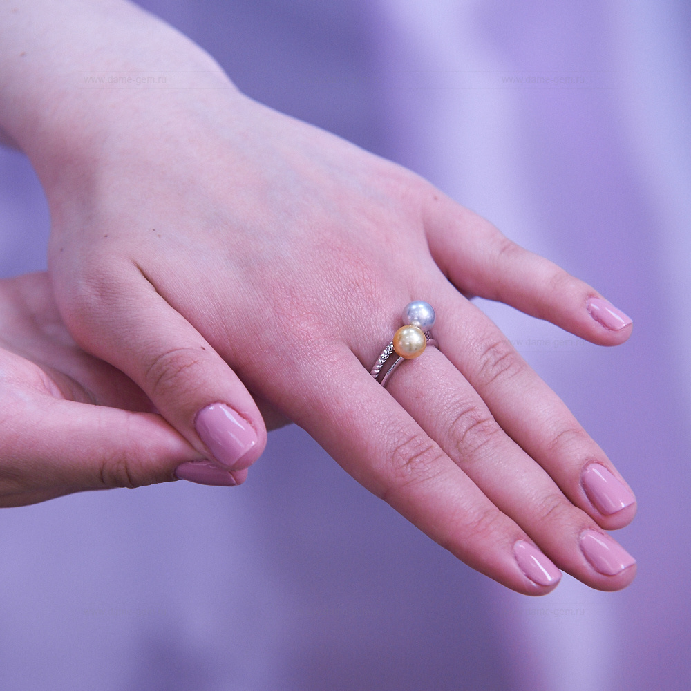 Кольцо из золота 585 пробы с морскими жемчужинами Акойя 7,5-8 мм. Артикул 11658