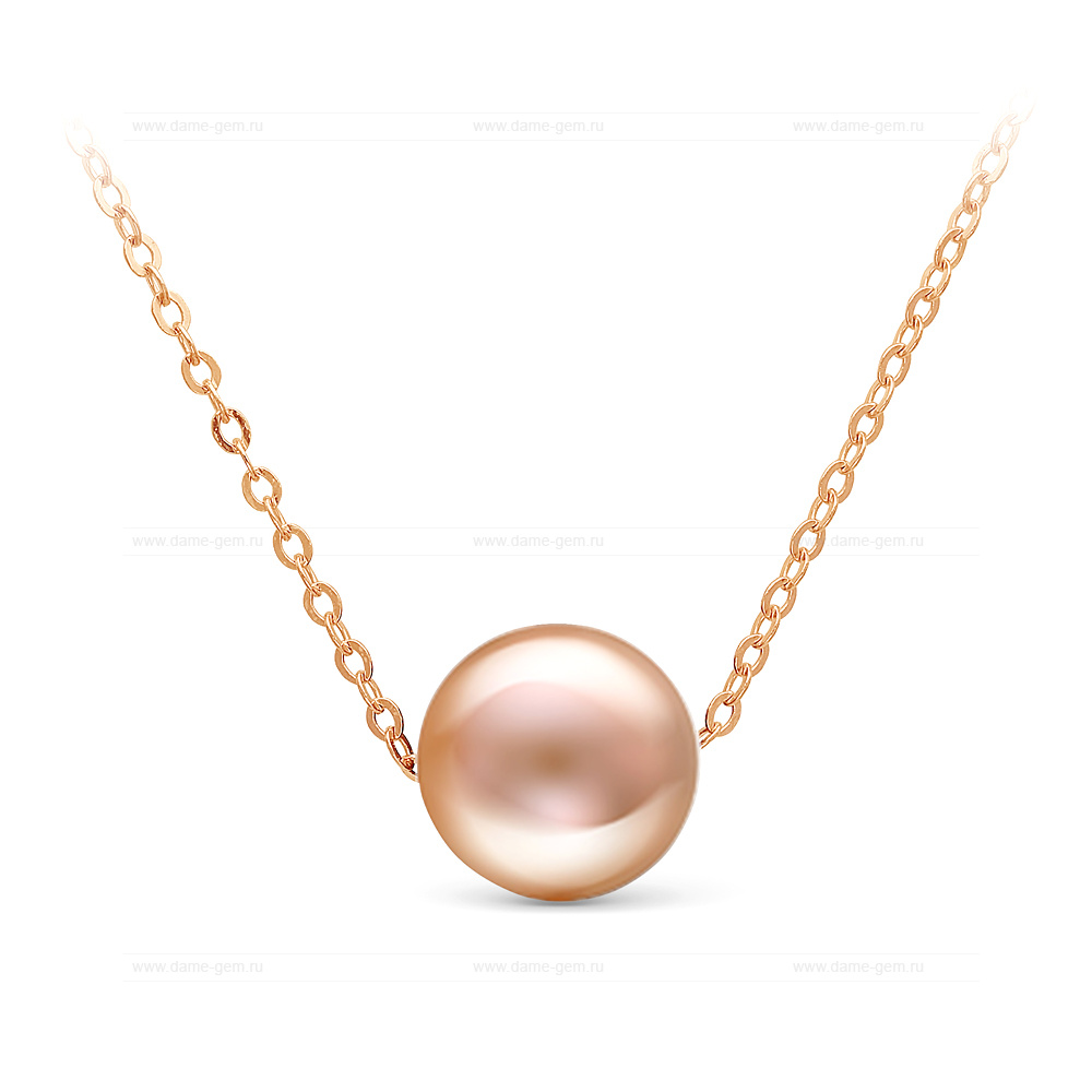 Цепочка из красного золота 585 пробы с розовой морской жемчужиной 9,5-10 мм. Артикул 11440