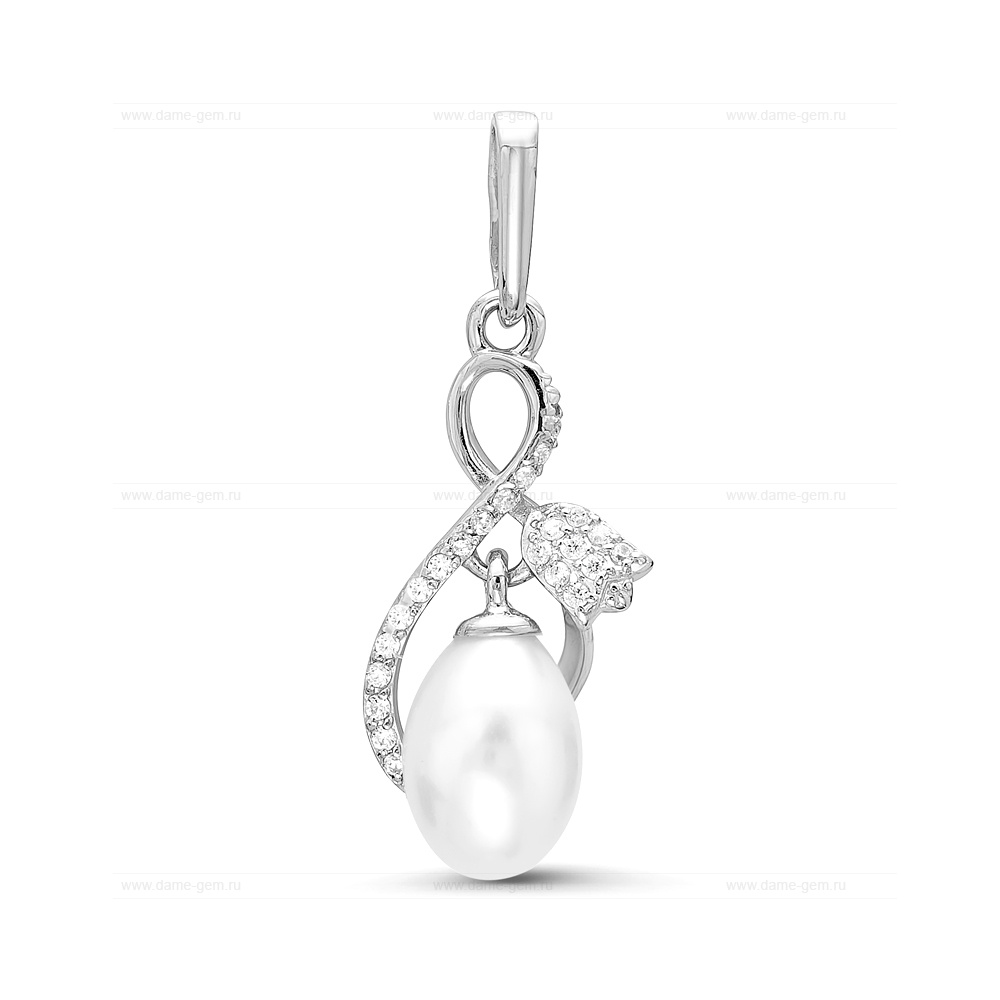Кулон "Тюльпан" из серебра с белой жемчужиной 7,5-8 мм. Артикул 11634
