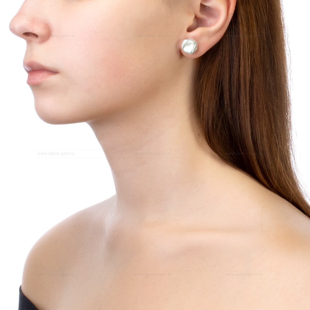 Пусеты из серебра с белыми жемчужинами "барокко" 12,5-13 мм. Артикул 8519 Пусеты из серебра с белыми жемчужинами "барокко" 12,5-13 мм. Артикул 8519