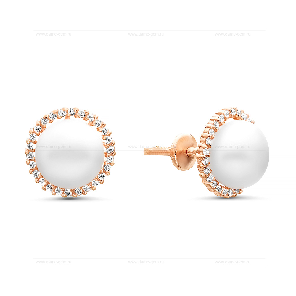 Серьги из серебра с белыми жемчужинами 8,5-9 мм. Артикул 10392