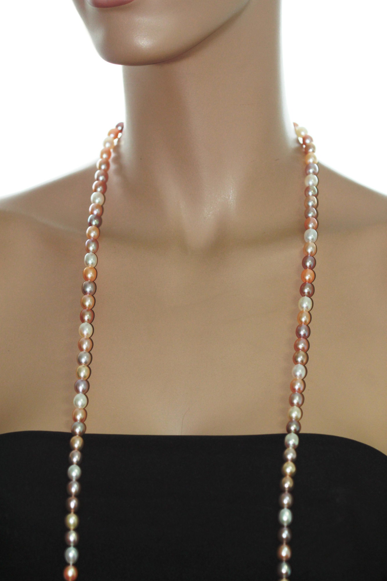 Бусы "микс" из рисообразного речного жемчуга 7,5-8 мм. Качество жемчуга наивысшее ААА. Артикул 10497