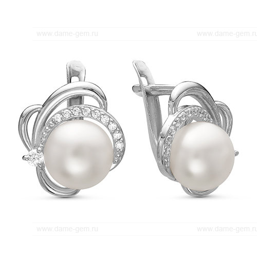 Серьги из белого золота с белыми жемчужинами 7-7,5 мм. Артикул 9145