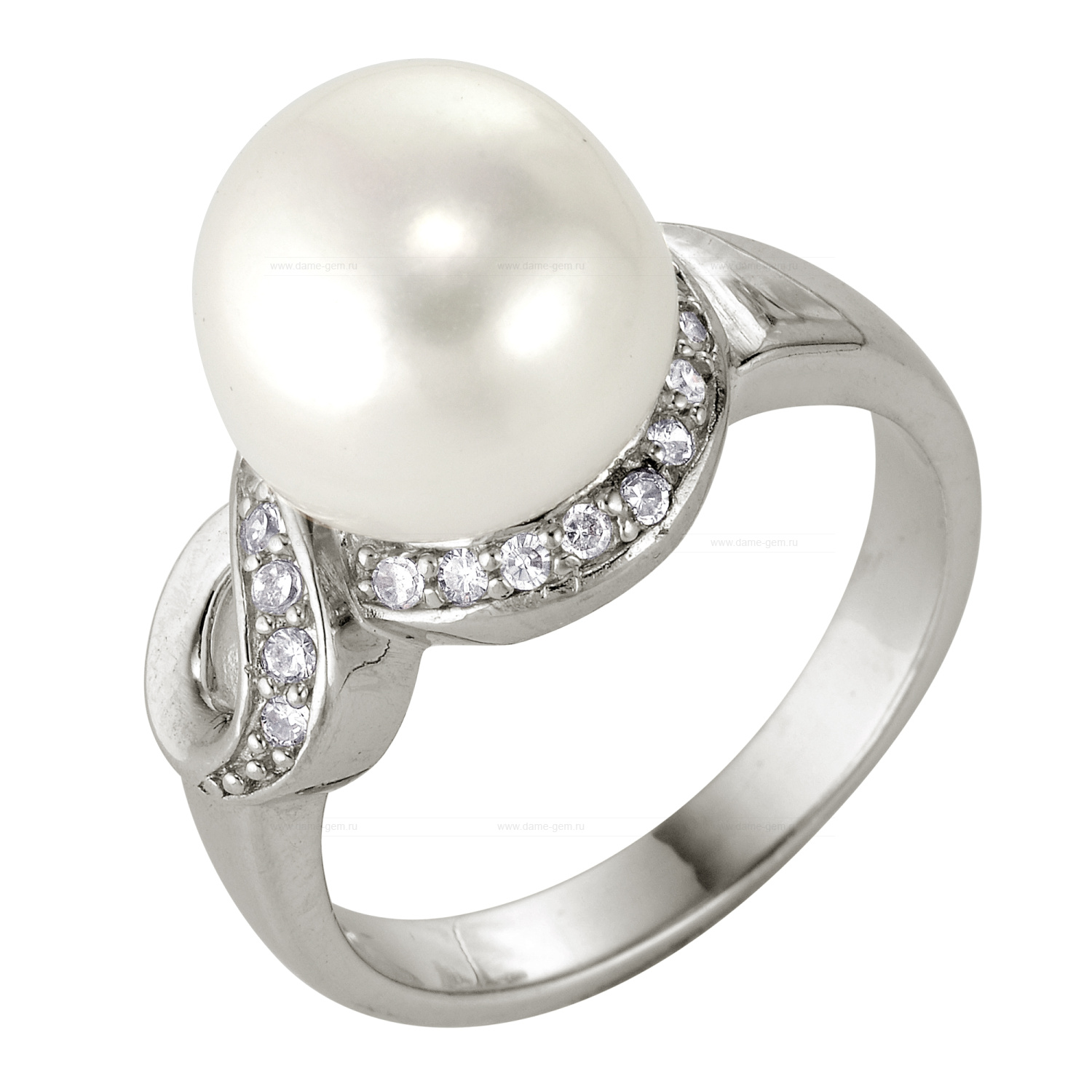 Кольцо из серебра 925 пробы с белой жемчужиной 11 мм. Артикул 8723