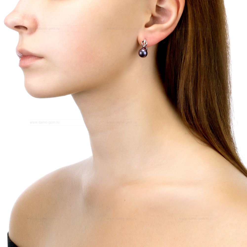 Серьги из серебра с черными жемчужинами 8,5-9 мм. Артикул 11371 Серьги из серебра с черными жемчужинами 8,5-9 мм. Артикул 11371