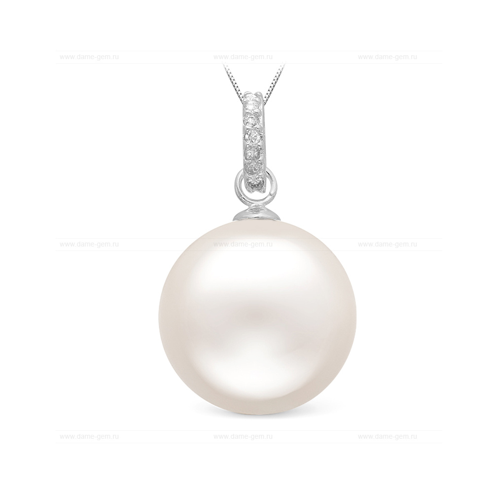 Подвеска из белого золота с белой морской Австралийской жемчужиной 13,6-13,9 мм. Артикул 12860