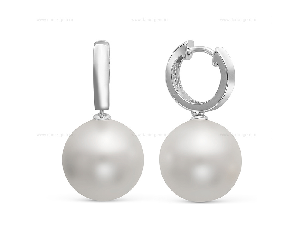 Серьги из золота 585 пробы с белыми Австралийскими жемчужинами 12-12,5 мм. Артикул 11732